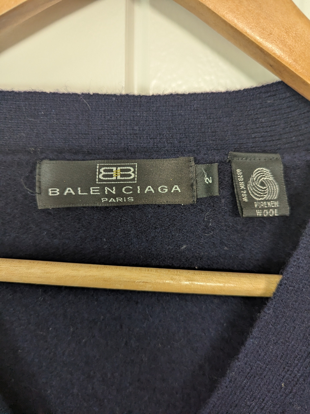 Balenciaga Womens Navy Wool V-Neck Cardigan Size 2